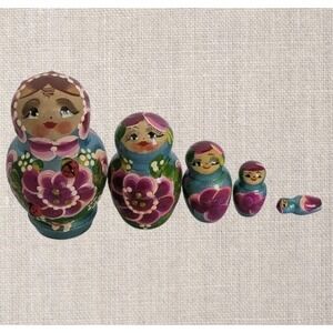Russian Nesting Dolls Matryoshka Ladybugs Wooden Floral Handpainted Set Of 5